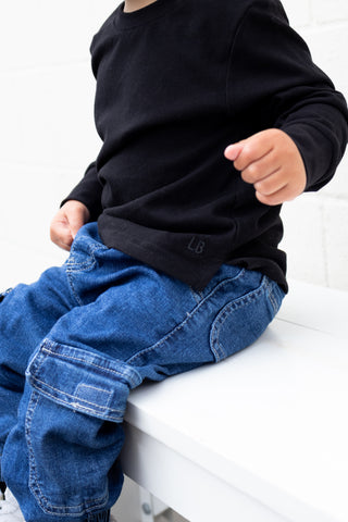 Little Bipsy Cargo Denim Jogger - Classic Denim Wash
