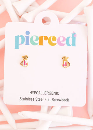 Pierced Co. Golf Bag Earrings
Earring packaging with 'pierceed' branding on a pink background