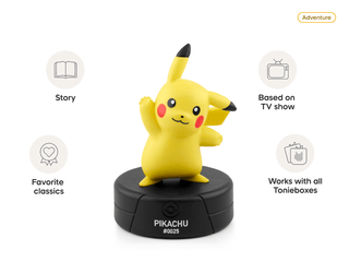 Tonies Pokémon Pikachu toy character, featuring bright yellow plush with black-tipped ears and expressive eyes, suitable for children.