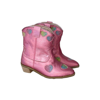 Lola and The Boys Pink Iridescent Heart Cowgirl Boots