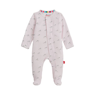 Magnetic Me Pink Savannah Plains Modal Footie
Baby onesie with bird pattern on a white background