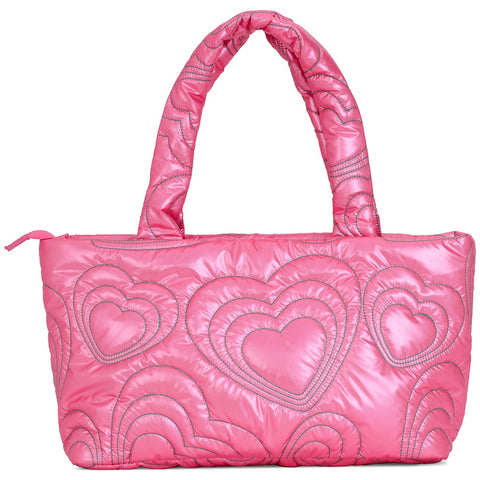 Iscream Pink Shining Heart Puffy Overnight Bag