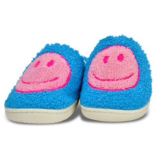 Iscream Pink & Blue Happy Slippers
Blue slippers with pink smiley face on a white background