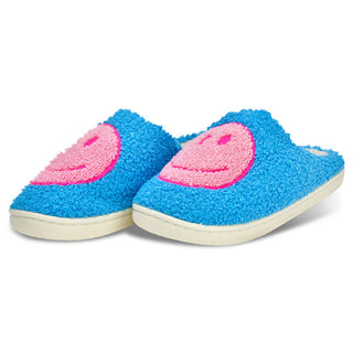 Iscream Pink & Blue Happy Slippers
Pair of blue slippers with pink hearts on a white background
