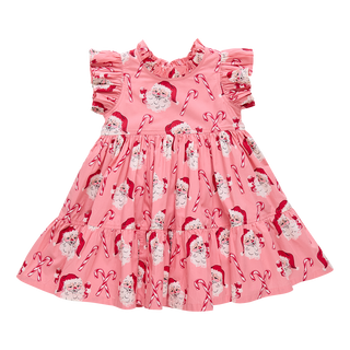 Pink Chicken Baby Girls Jennifer Dress Set - Pink Candy Cane Santa
Pink dress with Christmas-themed pattern on a white background