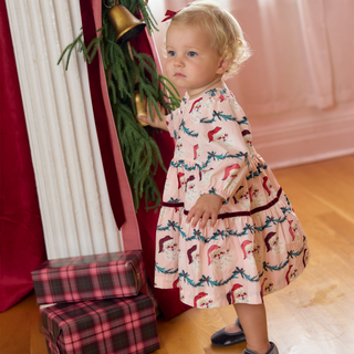 Pink Chicken Baby Girls Maribelle Dress Set- Santa Garland