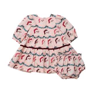 Pink Chicken Baby Girls Maribelle Dress Set- Santa Garland