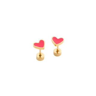 Pip Pop Post Earrings - Neon Pink Heart
Heart-shaped earrings with gold posts on a white background