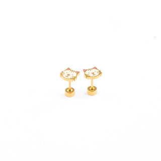 Pip Pop Post Earrings - White Cat
Gold cat-shaped earrings on a white background