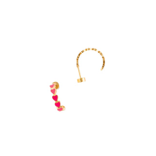 Pip Pop Post Neon Heart Huggie Earrings
Gold earring with pink heart charms on a white background
