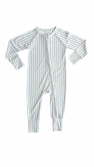 In My Jammers Blue Stripe Zipper Romper