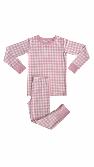 In My Jammers Blush Gingham Two Piece Set
Pink gingham pajama set on a white background