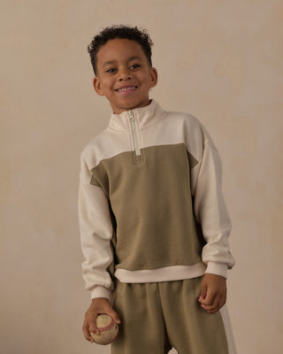 Play by Rylee & Cru Quarter Zip Crew & Paneled Sweatpant Set - Olive 
