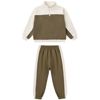 Play by Rylee & Cru Quarter Zip Crew & Paneled Sweatpant Set - Olive