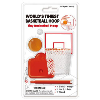 Playmaker World's Tiniest Basketball
World's Tiniest Basketball Hoop packaging with basketball and hoop illustration on a white background