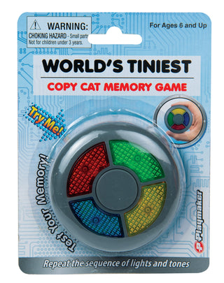 Playmaker World's Tiniest Copy Cat Memory Game
World's Tiniest Copy Cat Memory Game packaging with colorful buttons on a blue background