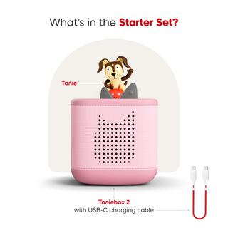 Playtime Puppy Toniebox 2 Starter Set - Cloud Pink
Toniebox 2 with USB-C charging cable and Tonie toy on a white background
