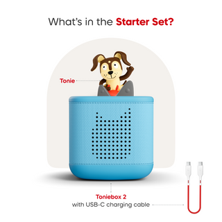 Playtime Puppy Toniebox 2 Starter Set - Sky Blue
Toniebox 2 with USB-C charging cable and Tonie toy on a white background