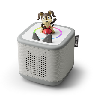 Playtime Puppy Toniebox 2 Starter Set - Moon Gray 
Children's toy with a dog figurine on top of a gray box with a speaker design.