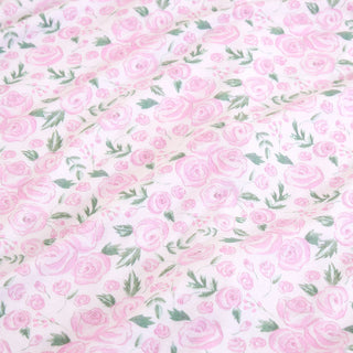 Posh Peanut Annabeth
Pattern of pink roses with green leaves on a white background