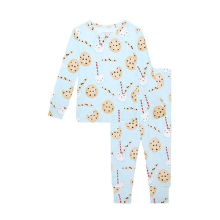 Posh Peanut Classic Pajama Set - Chocolate Chip Cookies
Light blue baby onesie with cookie and ice cream pattern on a white background