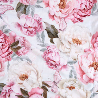 Posh Peanut Lucienne
Pattern of pink and white flowers with green leaves on a light background