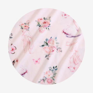 Posh Peanut Piroutte 
Fabric swatch with pink floral and cat pattern on a white background