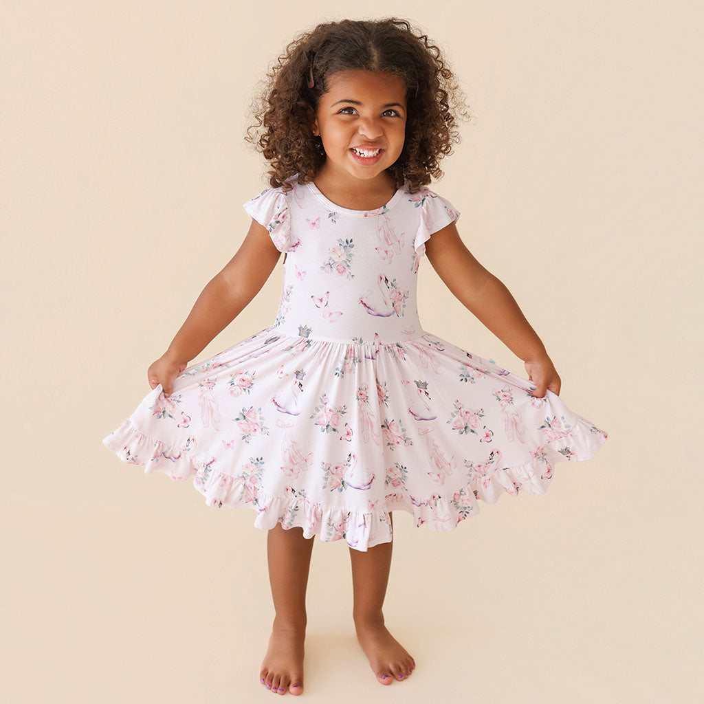 Posh Peanut Girl's Pirouette Ruffled Twirl Dress in Pink, 7Y-8Y, Viscose from Bamboo Posh Peanut Girl's Pirouette Ruffled Twirl Dress in Pink, 7Y-8Y, Viscose from Bamboo