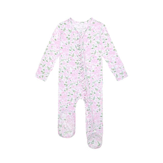 Posh Peanut Ruffled Zippered Footie - Annabeth
Floral patterned baby onesie on a white background