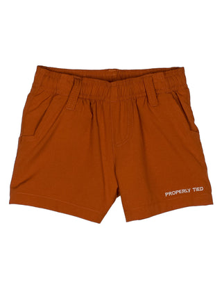 Properly Tied Boys Pintail Short - Sandstone
Orange shorts with 'Properly Tied' logo on a white background