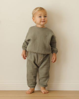 Quincy Mae Textured Sweat Set - Forest
Child wearing a green outfit standing against a plain wall.