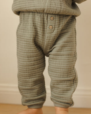 Quincy Mae Textured Sweat Set - Forest
Children's ribbed pants with button details on a neutral background