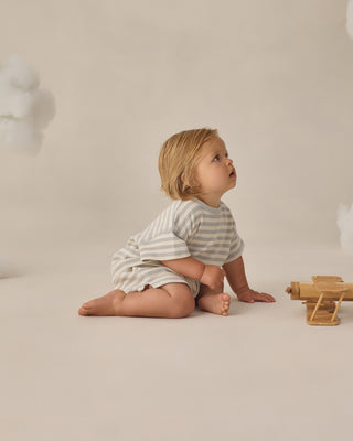 Quincy Mae Waffle Tee and shorts set for kids, Sky Stripe pattern, soft cotton outfit with a waffle-textured tee and matching shorts.