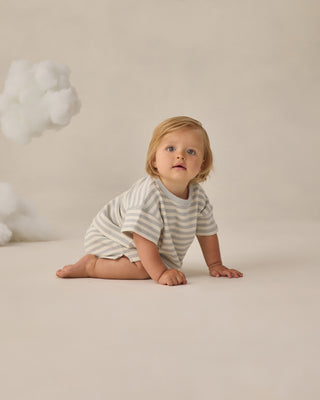 Quincy Mae Waffle Tee and shorts set in sky stripe, featuring a cozy waffle-knit top and matching shorts for kids' outfit.