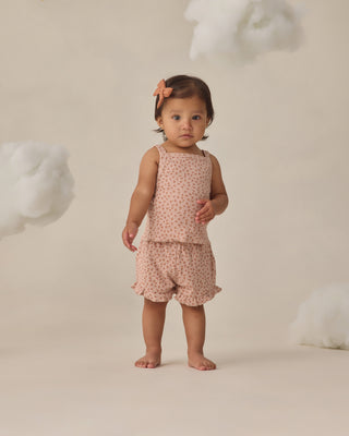 Quincy Mae Evie tank and shortie set in Posy, a 2-piece baby outfit with pink top and matching shorts, perfect for warm weather.