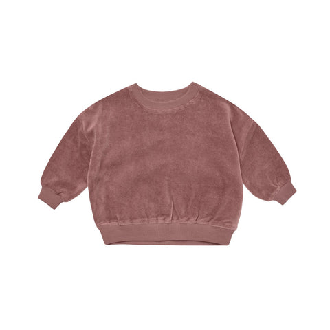 Quincy Mae Velour Relaxed Sweatshirt - Fig, Quincy Mae, cf-size-0-3-months, cf-size-12-18-months, cf-size-3-6-months, cf-size-4-5y, cf-size-6-12-months, cf-type-onesie, cf-vendor-quincy-mae, 