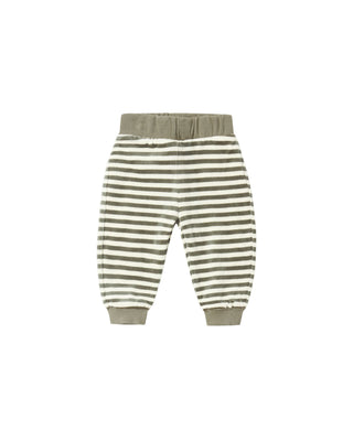 Quincy Mae velour relaxed sweatshirt and sweatpant set in spruce stripe, cozy and stylish outfit for kids.