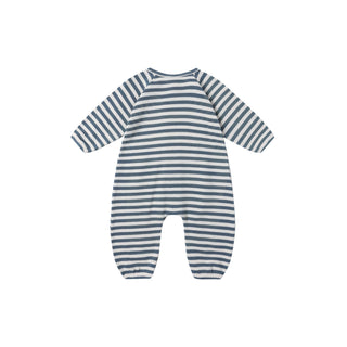 Quincy Mae Waffle Long Sleeve Jumpsuit - Ocean Stripe
Blue and white striped baby onesie on a white background