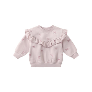 Quincy Mae Relaxed Fleece Sweatshirt & Relaxed Fleece Sweatpant Set - Bows
Pink baby sweater with ruffled details on a white background