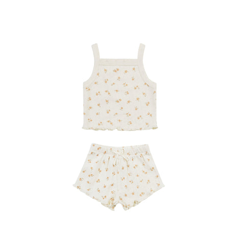Quincy Mae Pointelle Tank + Shorties Set - Ditsy Melon