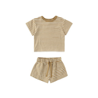 Quincy Mae Pocket Tee + Short Set - Honey Stripe
Striped shirt and shorts set on a white background
