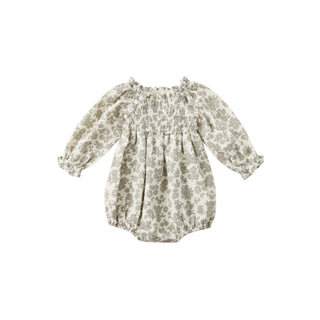 Quincy Mae Eden Romper - Green Floral
Floral patterned baby romper on a white background