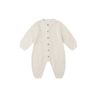 Quincy Mae Bubble Romper - Natural
Baby onesie with button details on a white background