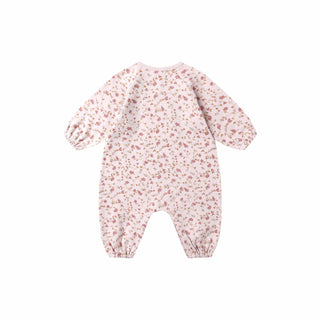 Quincy Mae Henley Bubble Jumpsuit - Garden
Floral patterned baby onesie on a white background