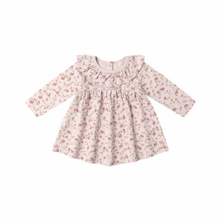 Quincy Mae Ruffle Collar Jersey Dress - Garden
Floral dress with long sleeves on a white background