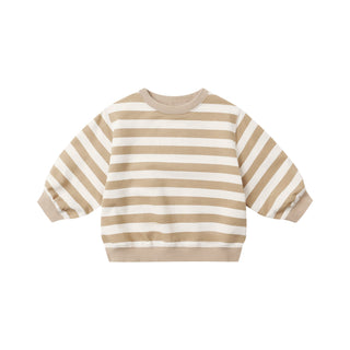 Quincy Mae Oversized Crew Sweatshirt & Oversized Sweatpant Set - Gold Stripe
Striped shirt with beige and white horizontal stripes on a white background