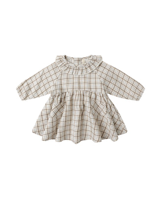 Quincy Mae Simone Dress - Blue Plaid
Checkered dress with long sleeves on a white background