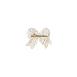 Quincy Mae Crochet Bow - Natural
White lace bow hair clip on a white background