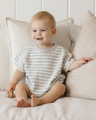 Quincy Mae Waffle Tee and shorts set for toddlers in sky stripe, featuring a cozy waffle-knit top and matching shorts.