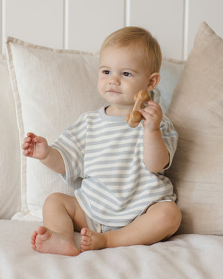 Quincy Mae Waffle Tee and Shorts set for kids in sky stripe, featuring a soft waffle-textured tee and matching shorts.